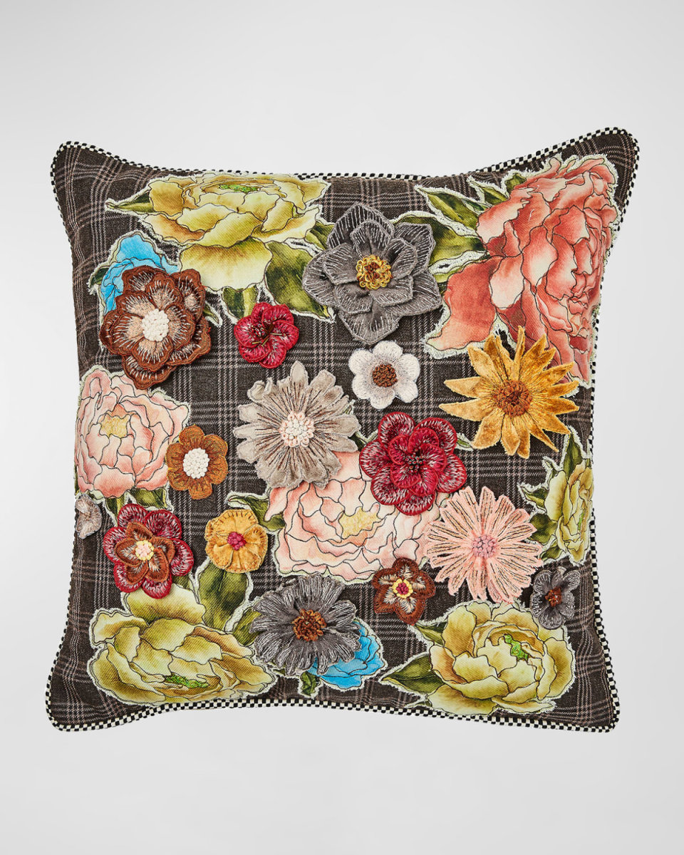 Field Study Embroidered Throw Pillow, 20" Square